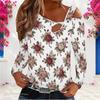 Women Plus Size Rose Floral Print Asymmetric Cutout Cold Shoulder Long Sleeve Fitted Blouse