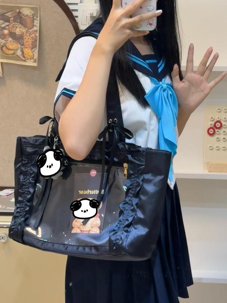High-Value Stylish 2D Girl Lace-Up Bow Ita Bag - Cute Transparent Badge Shoulder Bag