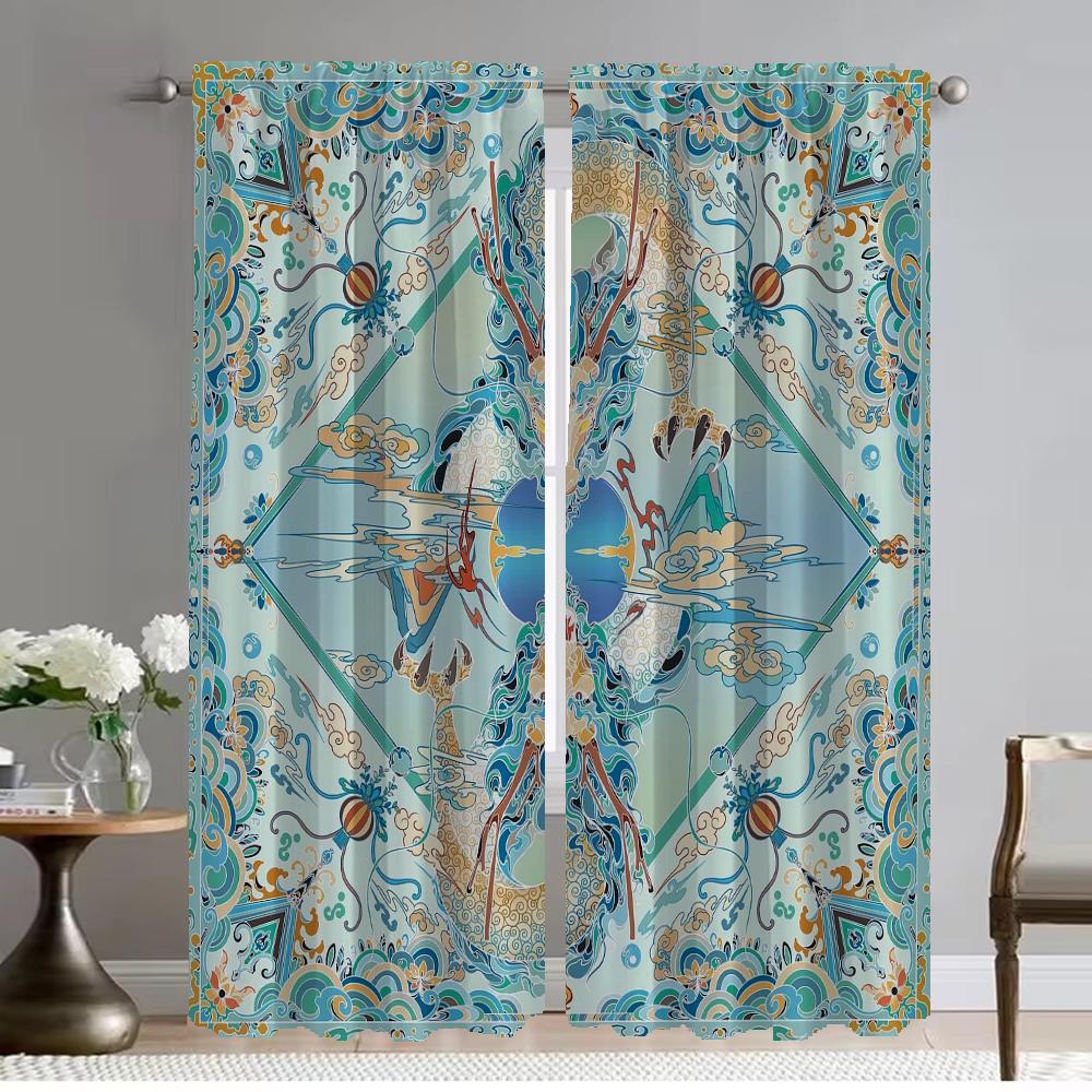 Elegant Room Curtains for Camera Chinese Style Halloween Decoration Shades Tulle for Bedroom Home Interior Curtains 2 Pieces