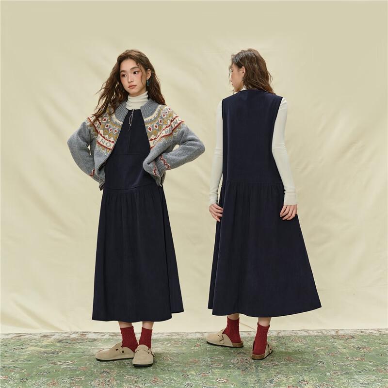 GIORDANO Women's Corduroy Round Neck Sleeveless Midi Dress