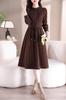 Chubikime Long Sleeve Dress with Ruffles and Crew Soft Corduroy Warm and Flattering for Fall and Perfect for Work or Casual Wear Women's Midi-Length