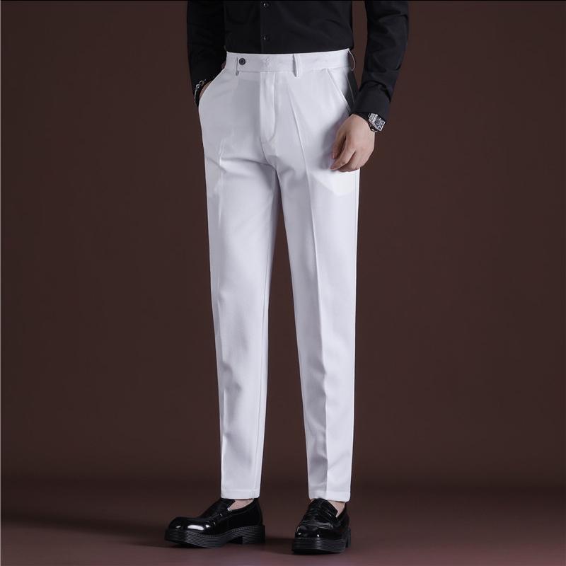 Men Stretch Solid Black Smart Casual  Pants Mens Trousers Office Quick Dry Suit Pants New Spring Autumn Korean Straight Pants