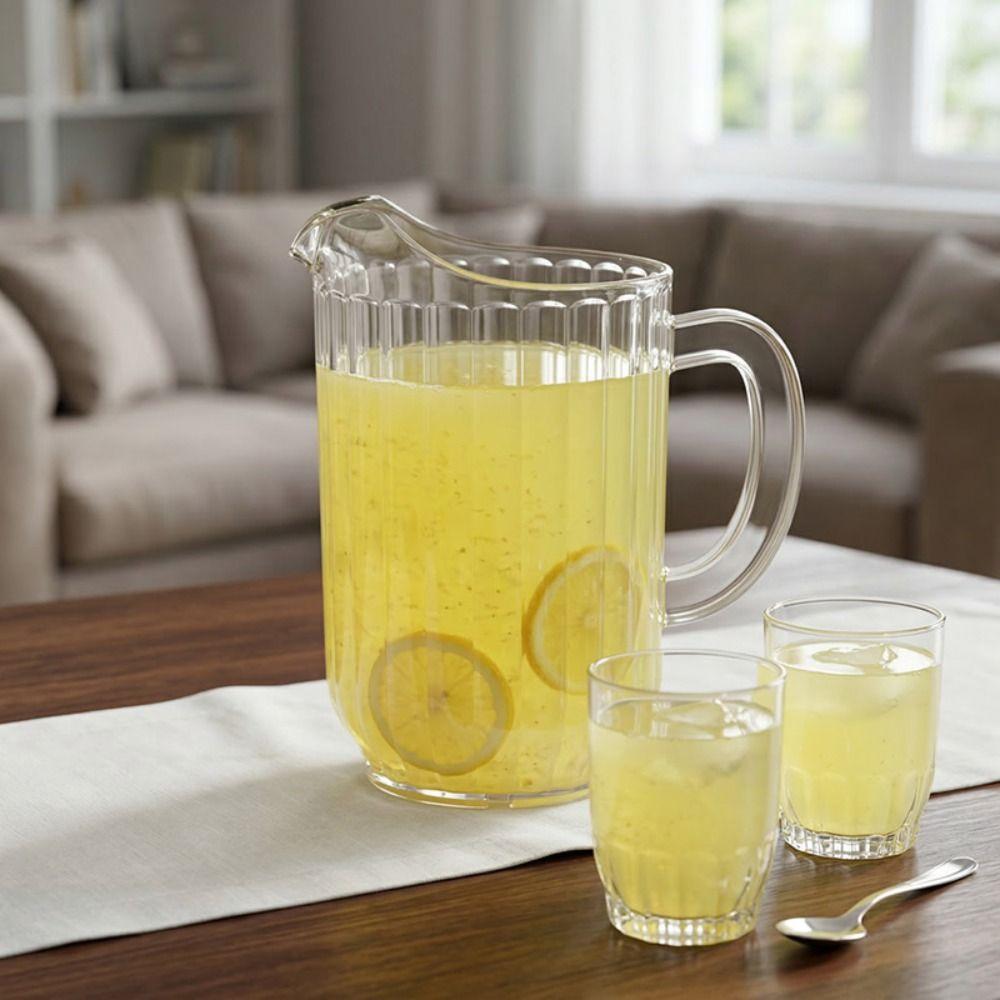 Transparent Striped Drink Pitcher Heat Resistant Cold Water Kettle Juice Jug  Dinning Table