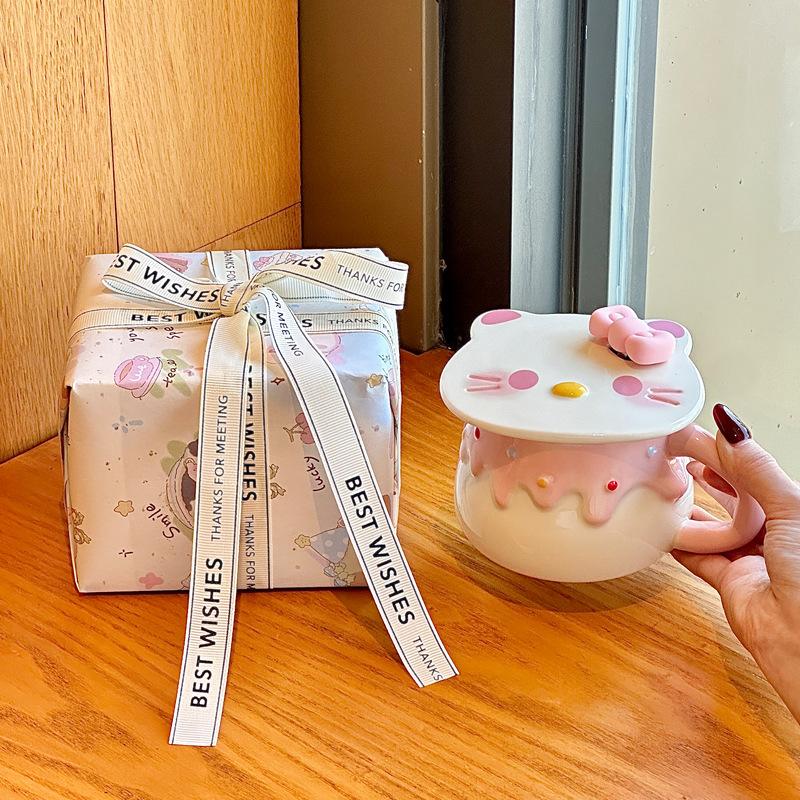 Dárková sada k narozeninám roztomilý dívčí hrnek s kočkou a srdíčkem keramický pro dívku dárek k narozeninám prémiový smysl dárková krabička