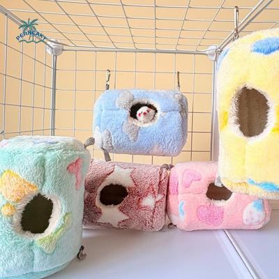 Komfortable Warme Hamster Hängematte Verdicktes Tunneldesign Hängendes Vogelhaus Samt Cartoon Muster Haustier Schlafsack Käfig Zubehör