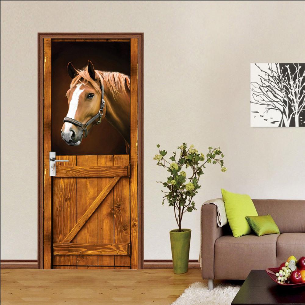Meiji Creative Environmental Protection Stallion 3D Door Sticker Renovation Self-Adhesive Bedroom Wall Sticker Direct Sales Door Frame