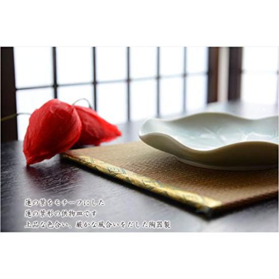 Butsuendo Brand: Japanese Buddhist Altar Supplies [Mino Ware: Lotus Leaf Offering Plate (Ceramic)] for Obon, Memorial Day, Buddhist Altar, Offerings,