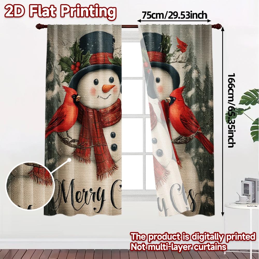 Set Of 2 Flat Printing Jit Curtains Without Rod Festive Snowmen Chic Yarn Versatile All Contemporary Made Polyester