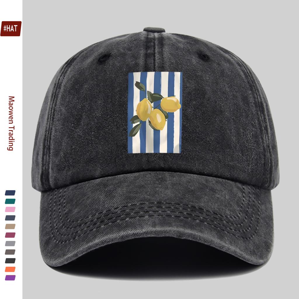 pc Striped Lemon Print Baseball Cap Home Leisure Decor Hat Fashion Trendy Printed Papa Cap Adjustable Strap MultiColor Tru