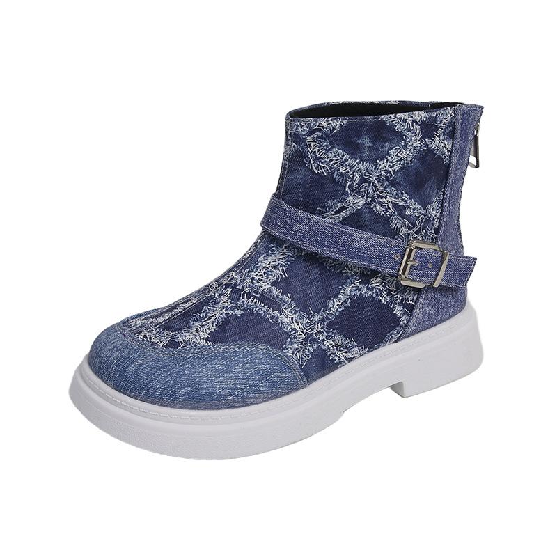 

Модные ботинки Мартина на толстой подошве, осенние новые синие маленькие ботильоны, серые джинсовые короткие ботинки 35 синий