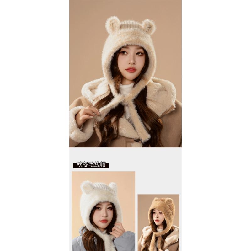 Women S Winter Warm Knitted Hat Cute Ear Flap Cycling Windproof Beanie