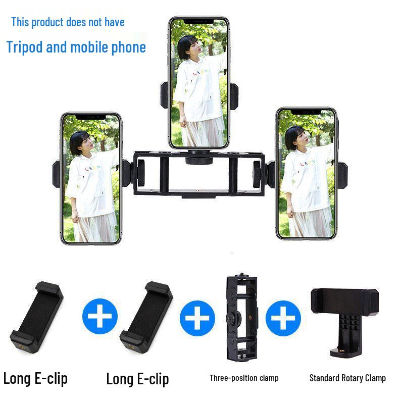 Dual-Device Horizontal Bar Phone Tripod Adapter & Multi-Mount Clip.