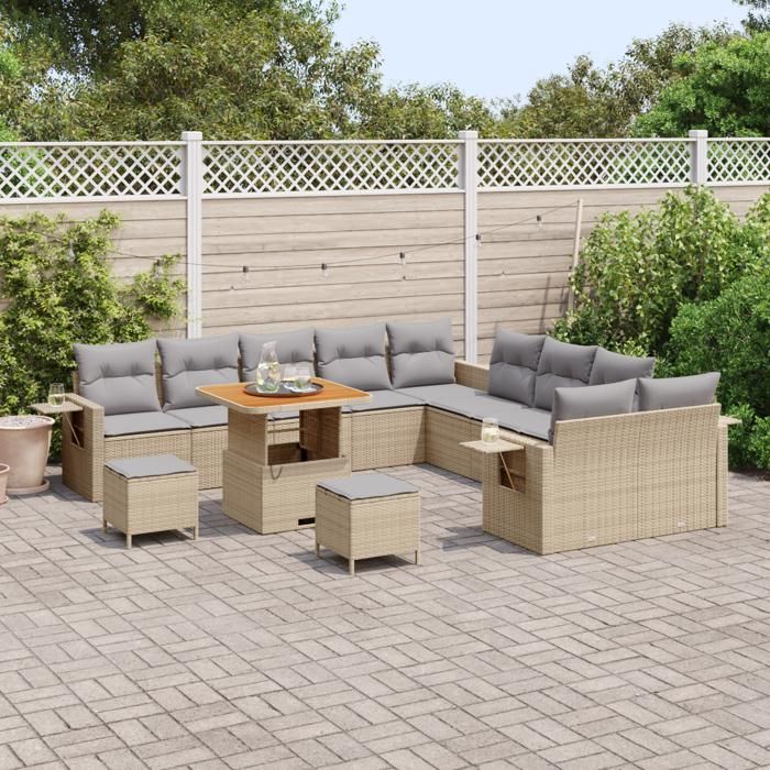 VidaXL Ensemble de canapé de jardin 13 pcs Beige polyrotin, Canapé modulable pour jardin et terrasse, résistant aux UV, 3363752