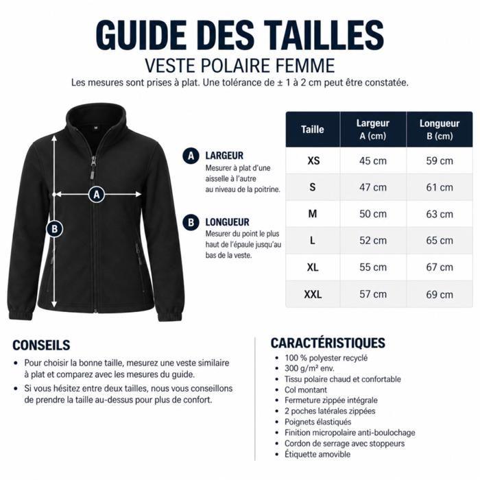 Veste polaire femme noire zippée chaude – XS à XXL - Noir