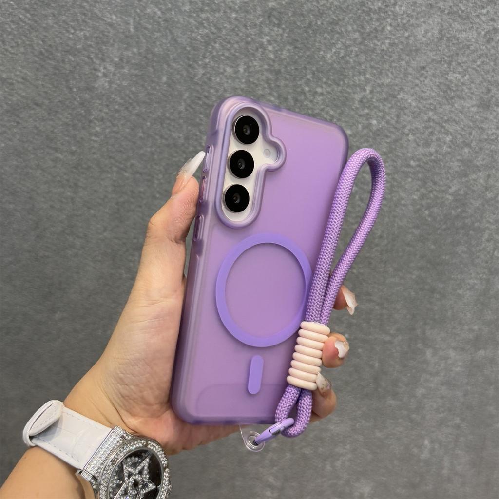 Magnetic Lanyard Matte Case for Samsung Galaxy S26 Ultra S25 Edge S24 Plus A26 A36 A15 A16 Hand Wrist Strap Frosted Cover