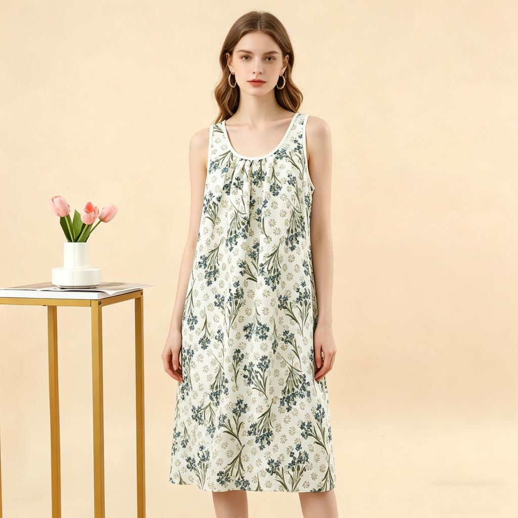 Estiva Donna Yunjin Cotone Senza Maniche Camicia da Notte Dolce Stile Ragazza Vestibilità Larga Cotone Viscosa Abito da Casa Casual Loungewear Quotidiano da Esterno Pigiami