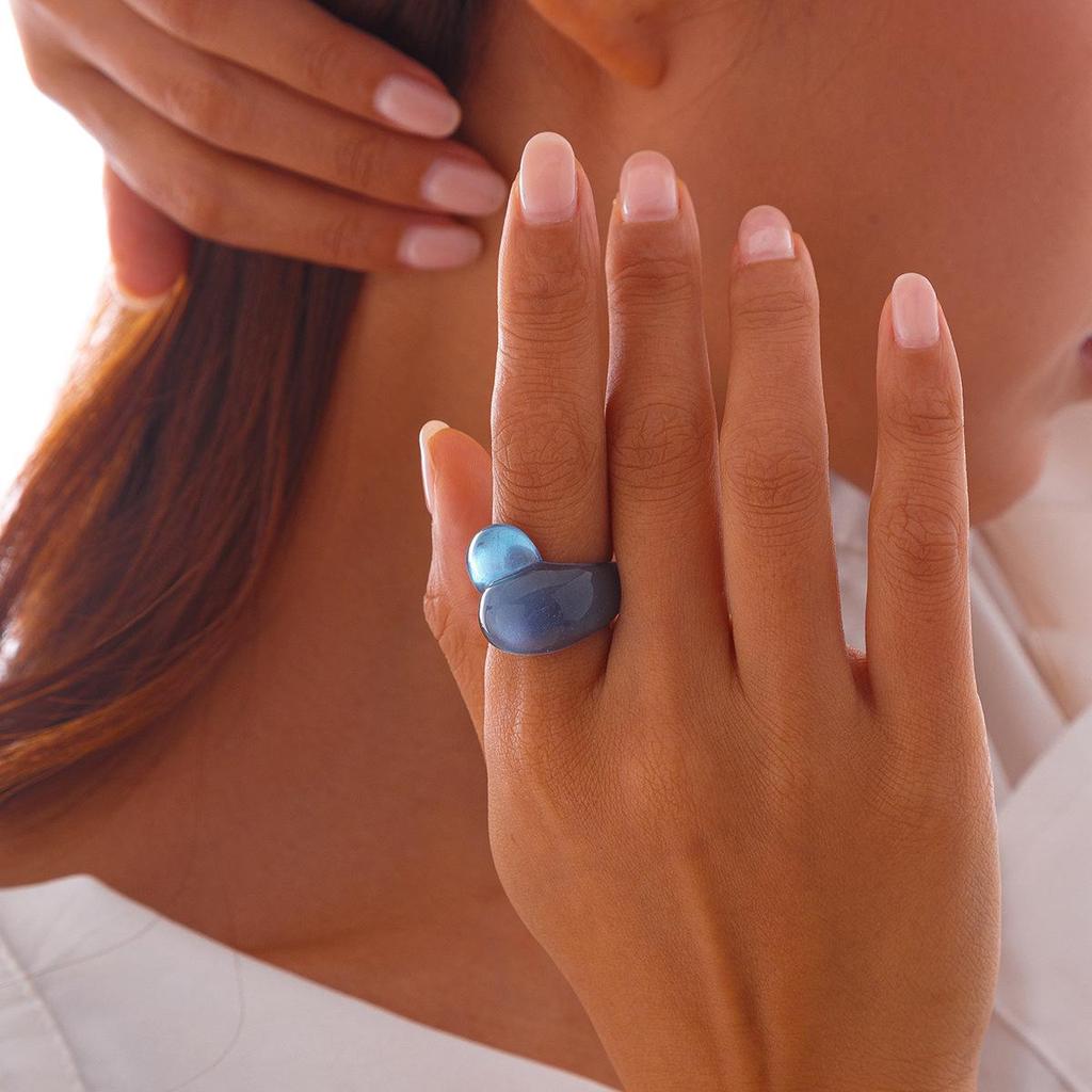 Girls Colorful Plastic Resin Rings Women Sweet Fashion Irregular Double Water Drop Geometric Ring Back To School Students Finger Ring Jewelry KTJ