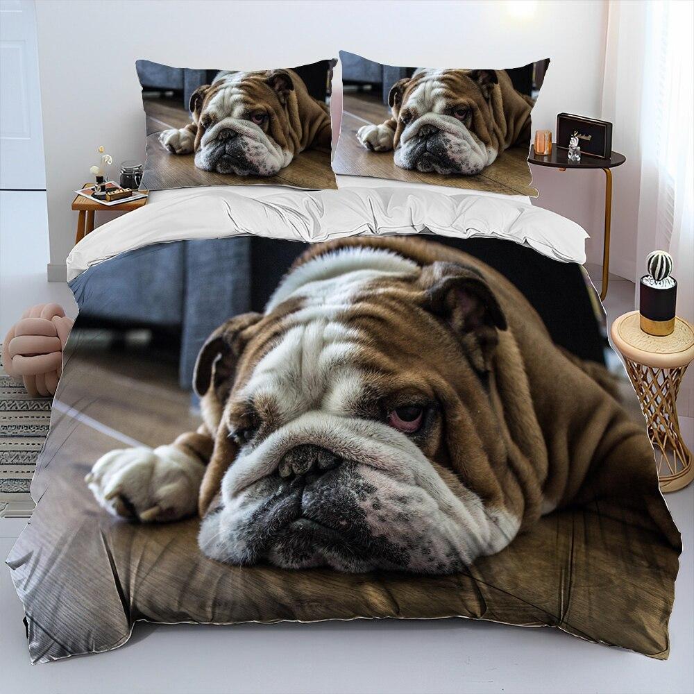 Three-Piece Digital Printing 3D Cute French Pit Bull Pet Puppy Quilt Cover Bedding Order