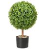 Artificial Topiaries Boxwood Trees, 24 inch Tall (2 Pieces), Ball-Shape Faux Topiaries Plant with Planters, Green Feaux Plant w/ Replaceable Leaves &