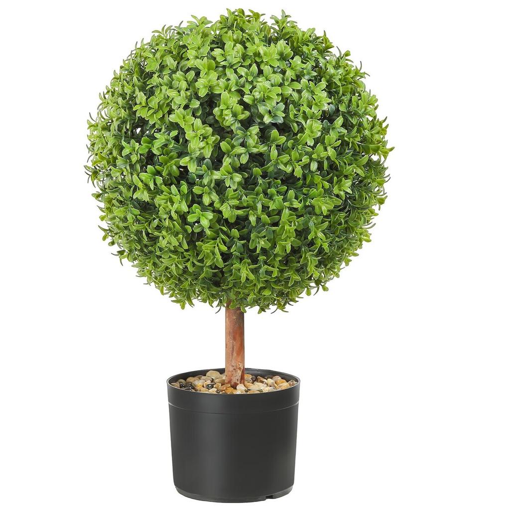 Artificial Topiaries Boxwood Trees, 24 inch Tall (2 Pieces), Ball-Shape Faux Topiaries Plant with Planters, Green Feaux Plant w/ Replaceable Leaves &