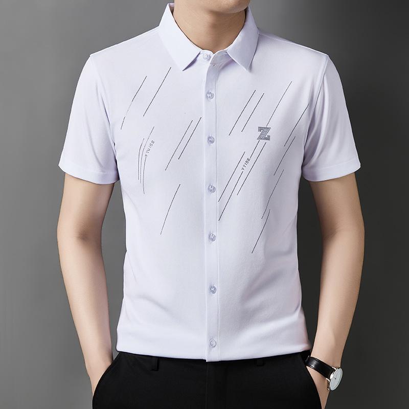 Men's Ice Silk Seamless Short-Sleeve Shirt - Wrinkle-Resistant & Iron-Free, White