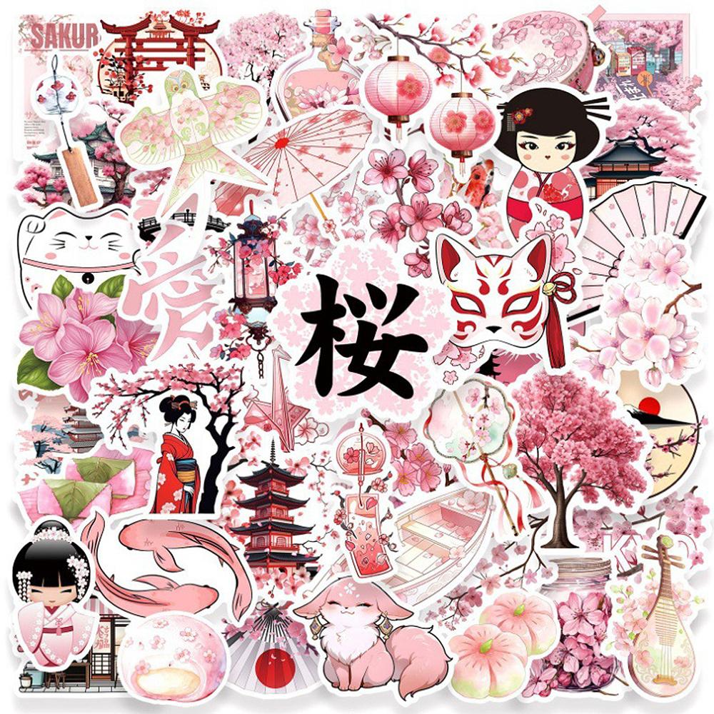 10/30/50 Stück Cartoon Rosa Japanische Kirschblüten Aufkleber Anime Kirschblüten Graffiti Decals Koffer Telefon Notizbuch Ästhetischer Aufkleber