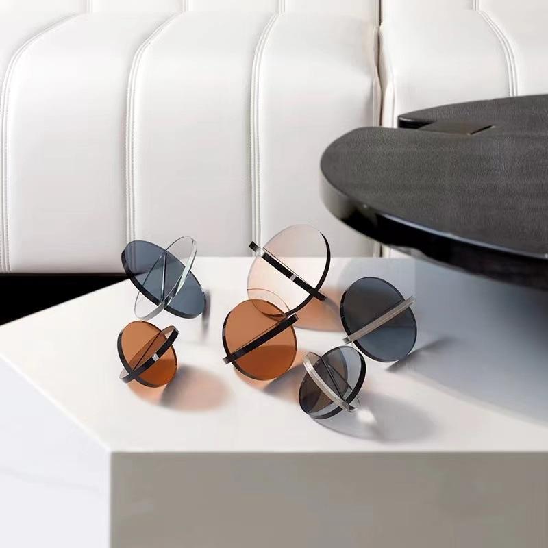 Glass Craft Transparent Geometric Semicircle Ornament Intersect Glass Ball Decorative Figurines Home Decoration Accessories