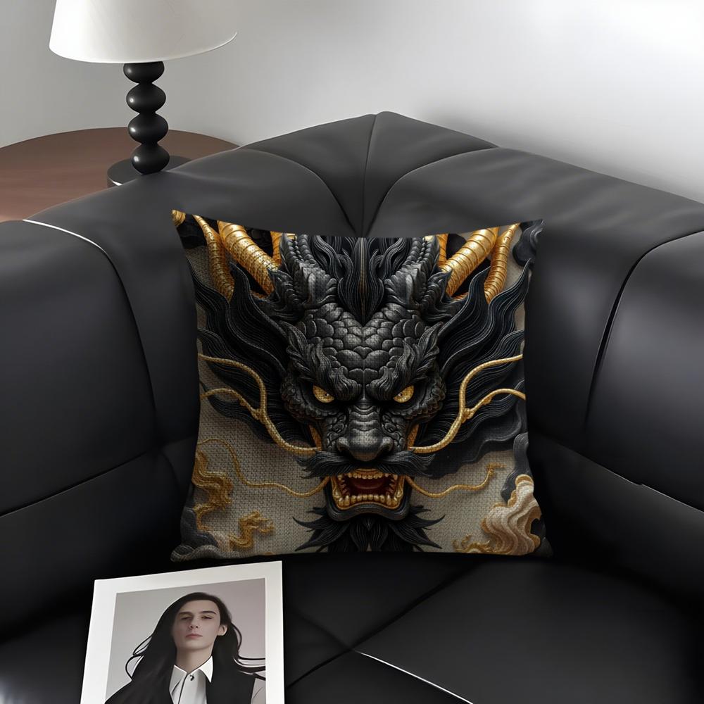 Famous Dragon Image Cool Cushion Cover Natural Linen Organic Fabric DoubleSided Printing Sofa Home Decor Gift Pillow Case