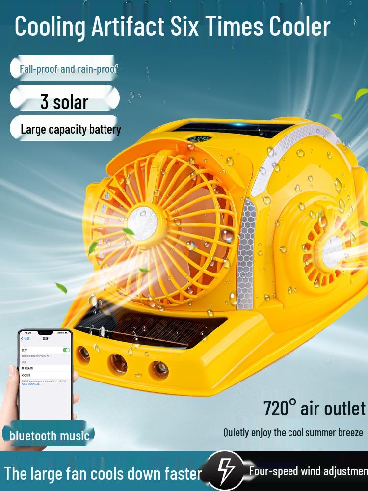 Six-Fan Multifunctional Cooling Hat with Solar Bluetooth Headlamp
