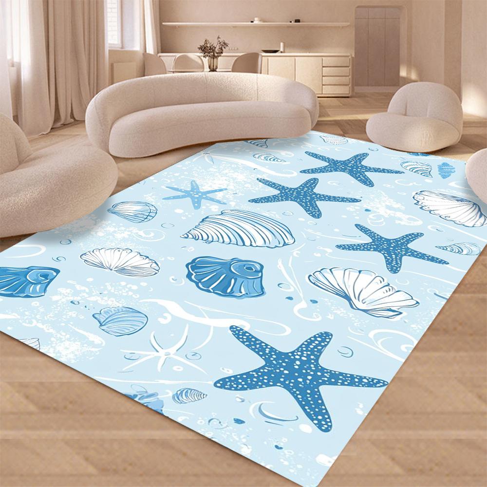 

Starfish Shell Whale Ocean Pattern Carpet Soft Rug for Kids Play Nursery Living Room Bedroom Floor Mat Decor 50x80cm