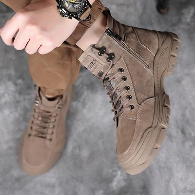 Herren High Top Stiefel Herbst Winter Leder Freizeitschuhe für Herren Rutschfest Outdoor Britischer Stil Plateau Mode Wandersneaker