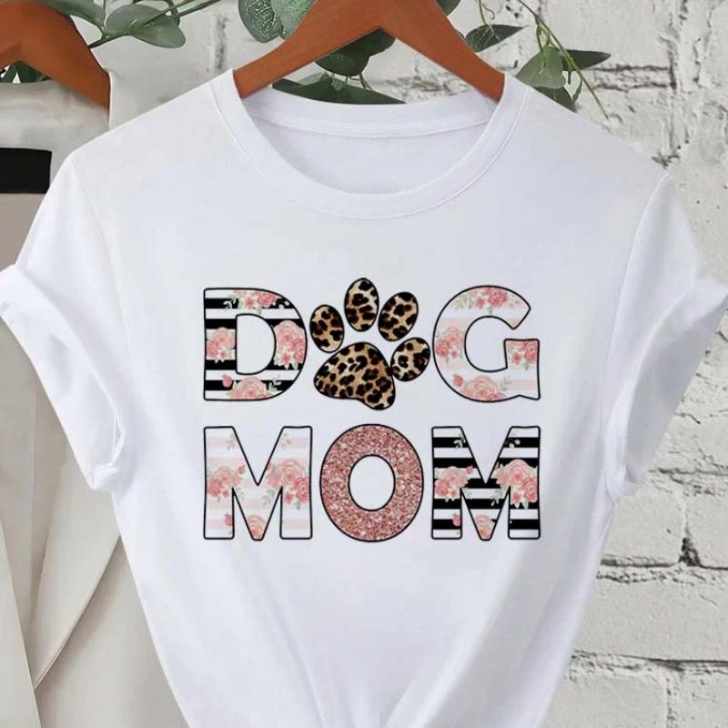Trend Dog Mama Bedruckte Damen T-Shirts Mode Cartoon Grafikdruck T-Shirts Kleidung Damen Shirt Kurzarm Lässige Tees
