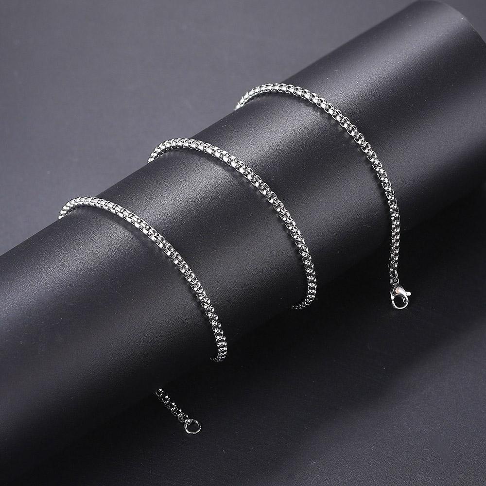 Stainless Steel Round Box Chain For Men Male Square Rolo Necklace Women Hip Hop Jewelry Gifts Width 3mm Length 60cm C021
