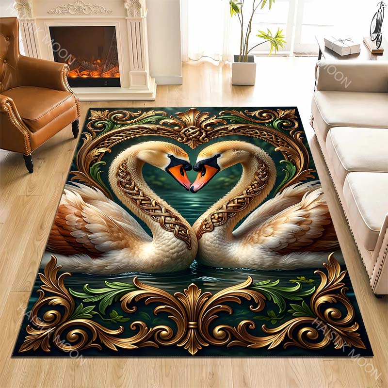 Golden black swans red rose Carpet for Living Room Bedroom Sofa Home Decor Rus Non-slip Floor Mat Luxury Gift Multiple sizes