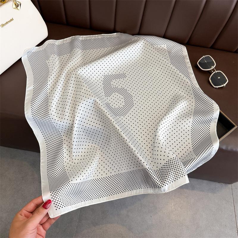 Classic Polka Dot Printed Silk Scarf Square Scarf High-end Sense Versatile Shawl Sunscreen Neck Small Square Scarf Headscarf Women's Scarf
