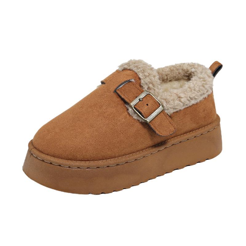 Foreign Trade New Muffin Thick-soled Wool Mouth Low-top Cotton Shoes Women's Northeast Winter Round Head Warm Velvet Buckle Snow Boots