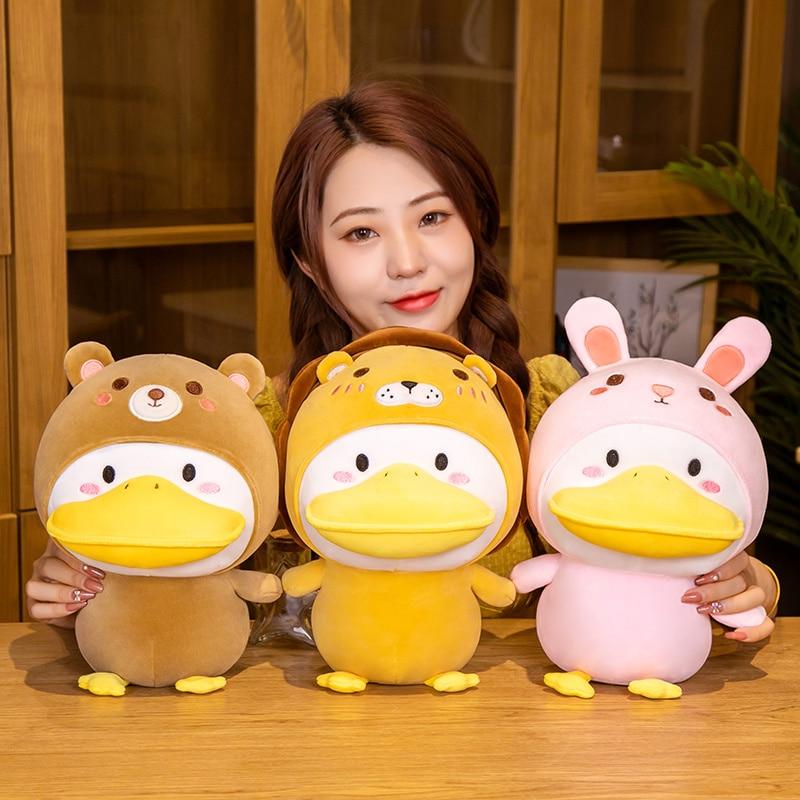 1pc 33cm Adorable Big Mouth Duck Plush Toys Kawaii Toy Turn To Dinosaur Husky Bear Frog Rabbit Dolls Stuffed Soft Pillow For Girls