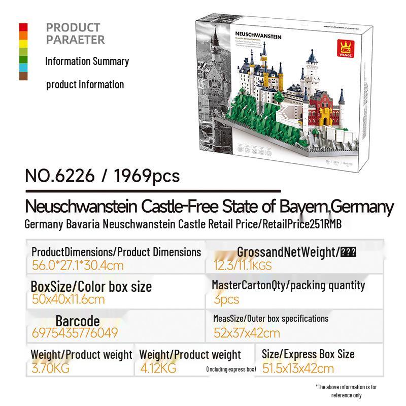 Neuschwanstein Castle Model Building Blocks Toy - Educational Landmark Set