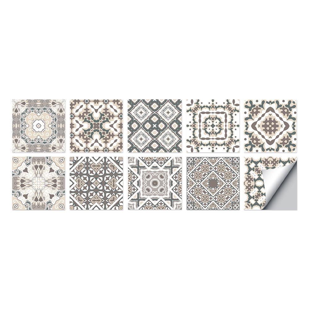 10-Pack European Style Floral Tile Wall Stickers for Living Room and Bathroom - Self-Adhesive PVC Crystal Film