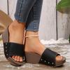 Fashion Fashion Rivet Decor Wedge Slippers Woman White PU Leather Platform Sandals for Women 2025 Summer Thick Bottom Slides Beach Shoes
