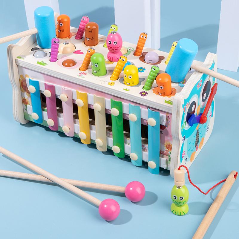 Wooden Fun Game Montessori Activity Toys For Children Elephant Beating Whack-A-Mole Hammer Pounding for Kids Early Education