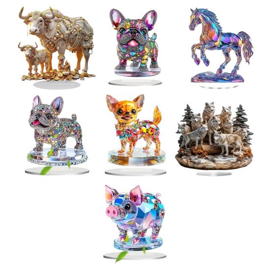 2D Fake Crystal Horse Ornament with Base Flat Acrylic Horse Table Sign Home Office Bookshelf Desktop Decoration Birthday Gift