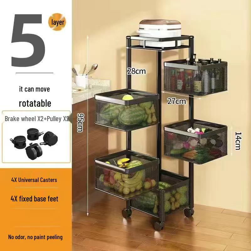 Köks roterande kolstål grönsaks- och fruktskålställ - Golvstående, Fyrkantigt, Flerlagers, Rörligt, Ingen montering krävs.