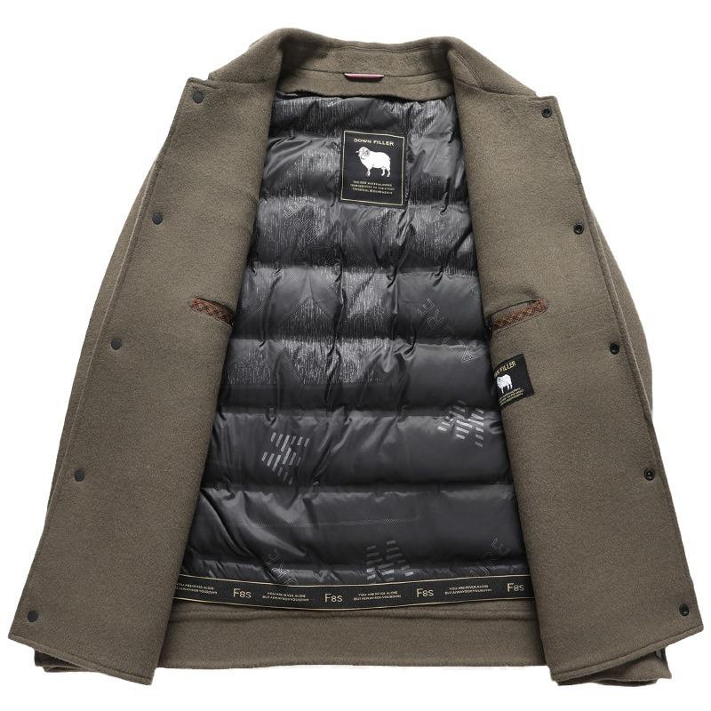 Χειμερινό Ανδρικό Χειροποίητο Διπλής Όψης Τουίντ Μπουφάν Πέτο Κάτω Αποσπώμενη Επένδυση Πυκνωμένο Μάλλινο Μπουφάν Παλτό