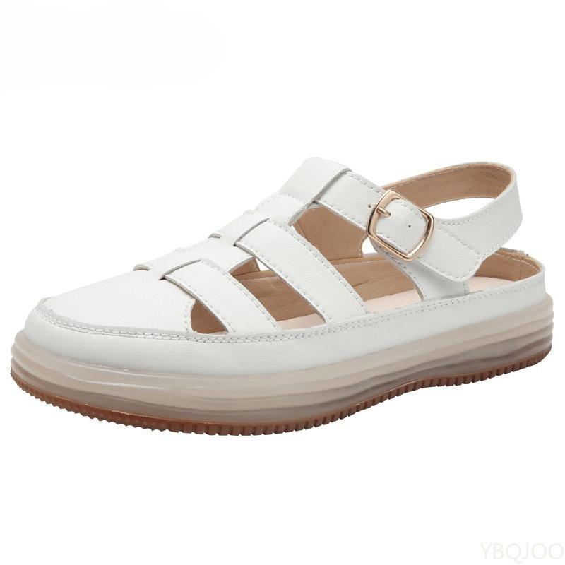 Fashion 2025 Summer new high-quality women's retro hollowed out sandals with soft sole versatile toe cover a popular single shoe