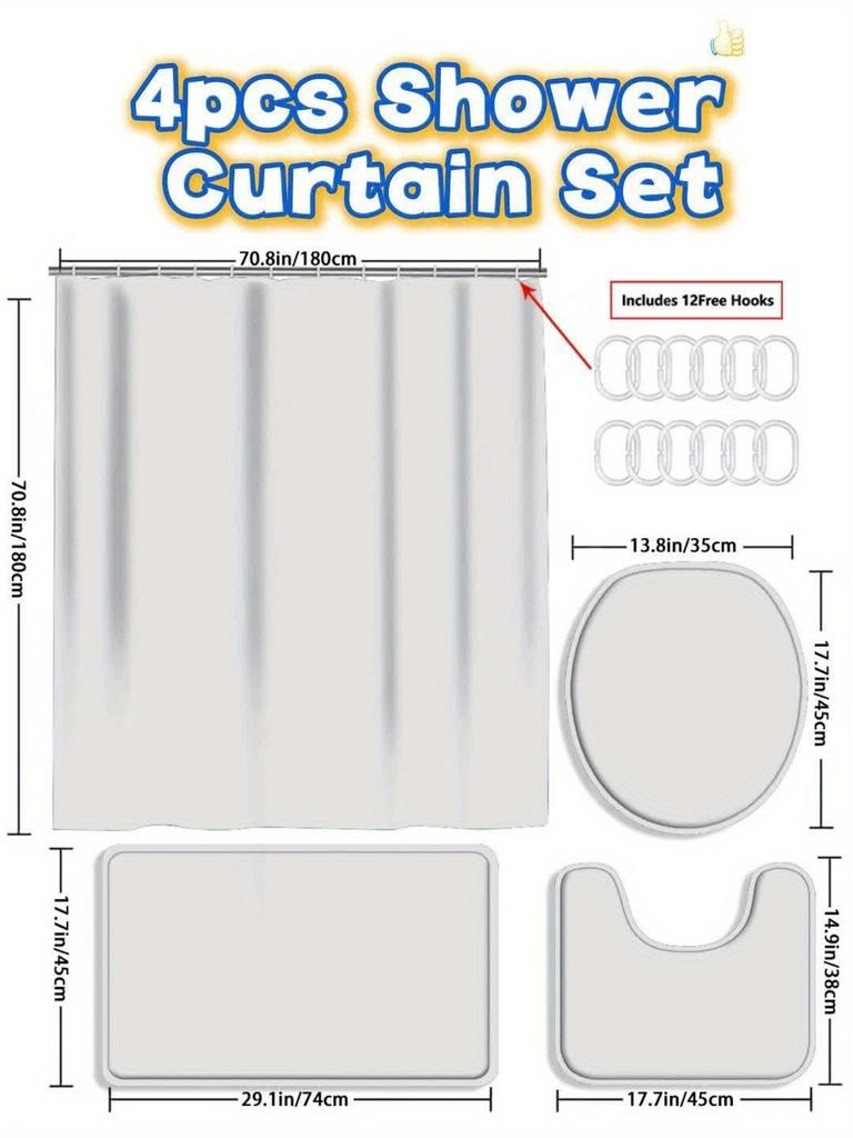 4Pcs Bathroom Shower Curtain Set Christmas Bathroom Curtain With 12 Hooks Non Slip Rugs Toilet Cover Mat Bathroom Partition