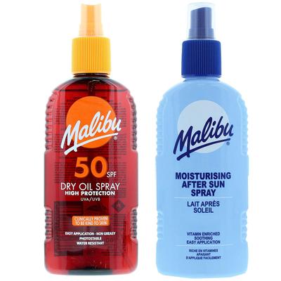 Malibu SPF50 Tanning Oil 200ml + After Sun Spray Balm 200ml