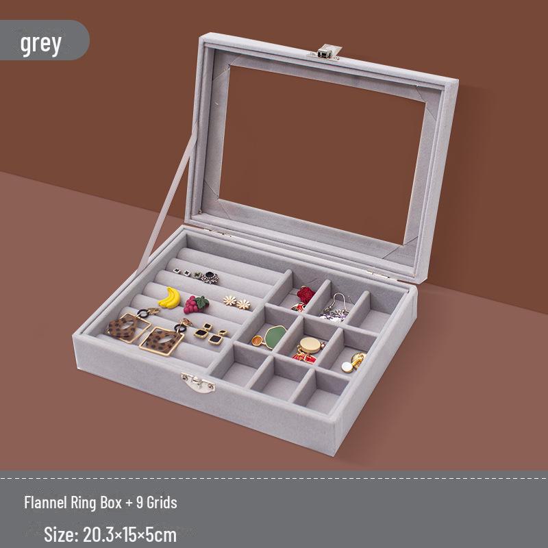 Pink Flocked Portable Jewelry Box with Lid - 316-Grit Dustproof Glass Ring & Earring Display