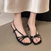 Fashion Elegant French Style Black High Heel Sandals with Fine Straps Women's Shoes 2025 Summer New Arrival Niche Fine Track Roman Shoes