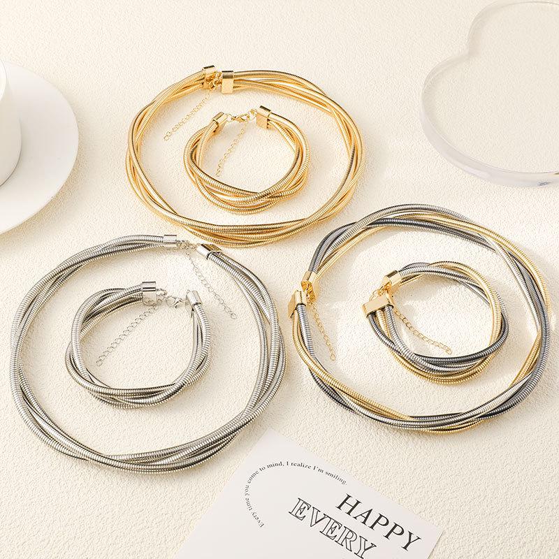 European-American Style High-End Metal Punk Hip-Hop Necklace & Bracelet with Three-Wire Winding